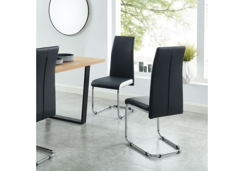 Lot de 2 chaises MARA simili noir et blanc pieds métal chromé