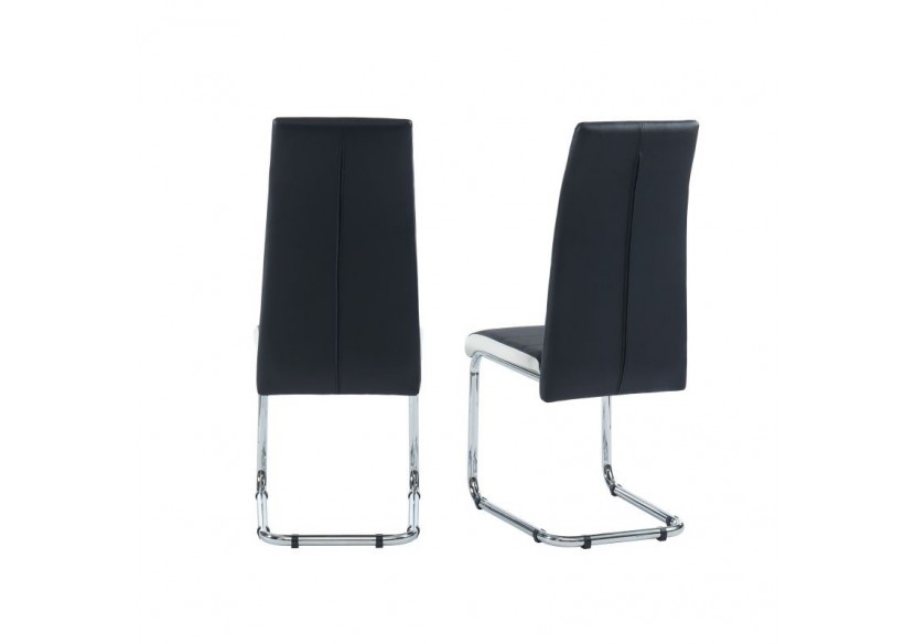 Lot de 2 chaises MARA simili noir et blanc pieds métal chromé