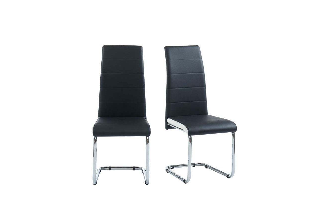 Lot de 2 chaises MARA simili noir et blanc pieds métal chromé