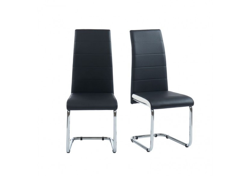 Lot de 2 chaises MARA simili noir et blanc pieds métal chromé