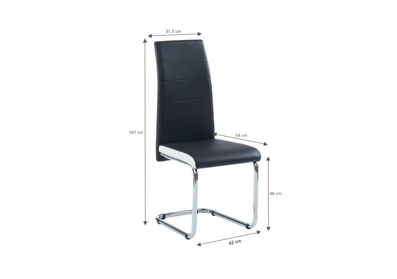 Lot de 2 chaises MARA simili noir et blanc pieds métal chromé