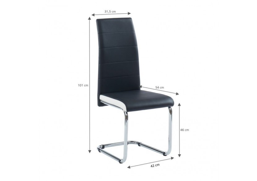 Lot de 2 chaises MARA simili noir et blanc pieds métal chromé