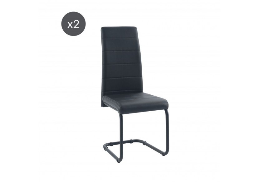 Lot de 2 chaises MARA simili noir pieds métal noir