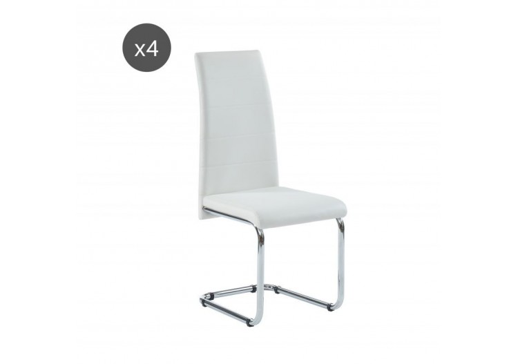 Lot de 4 chaises MARA simili blanc pieds métal chromé