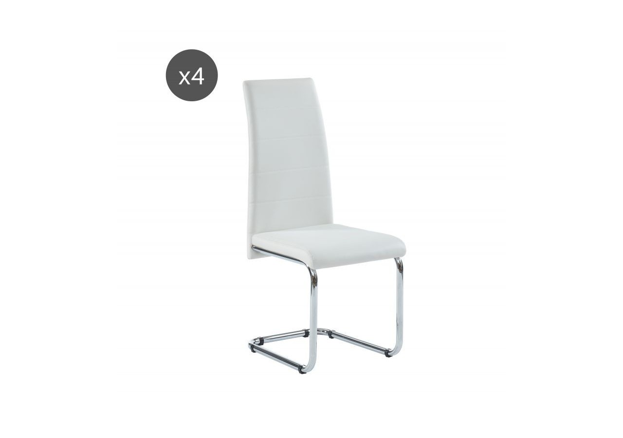 Lot de 4 chaises MARA simili blanc pieds métal chromé