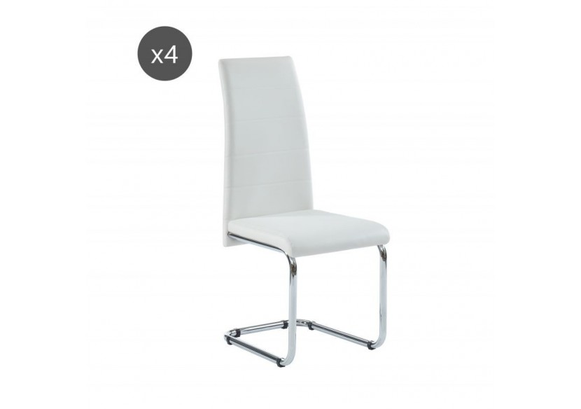 Lot de 4 chaises MARA simili blanc pieds métal chromé