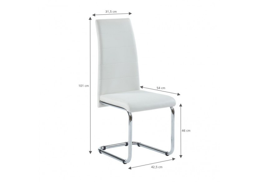 Lot de 4 chaises MARA simili blanc pieds métal chromé
