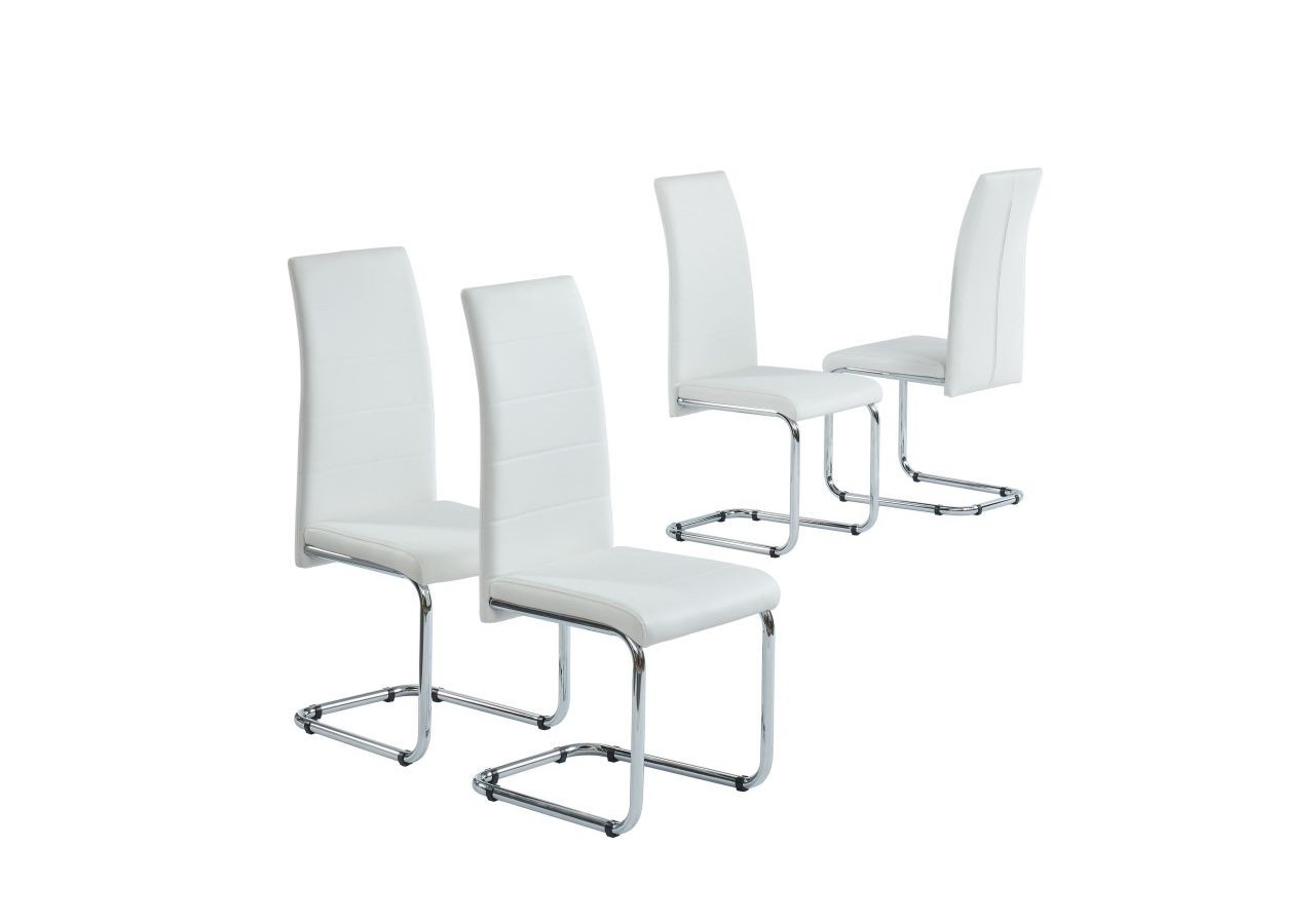 Lot de 4 chaises MARA simili blanc pieds métal chromé