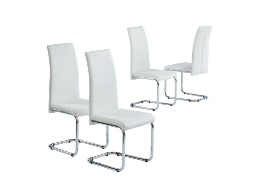 Lot de 4 chaises MARA simili blanc pieds métal chromé