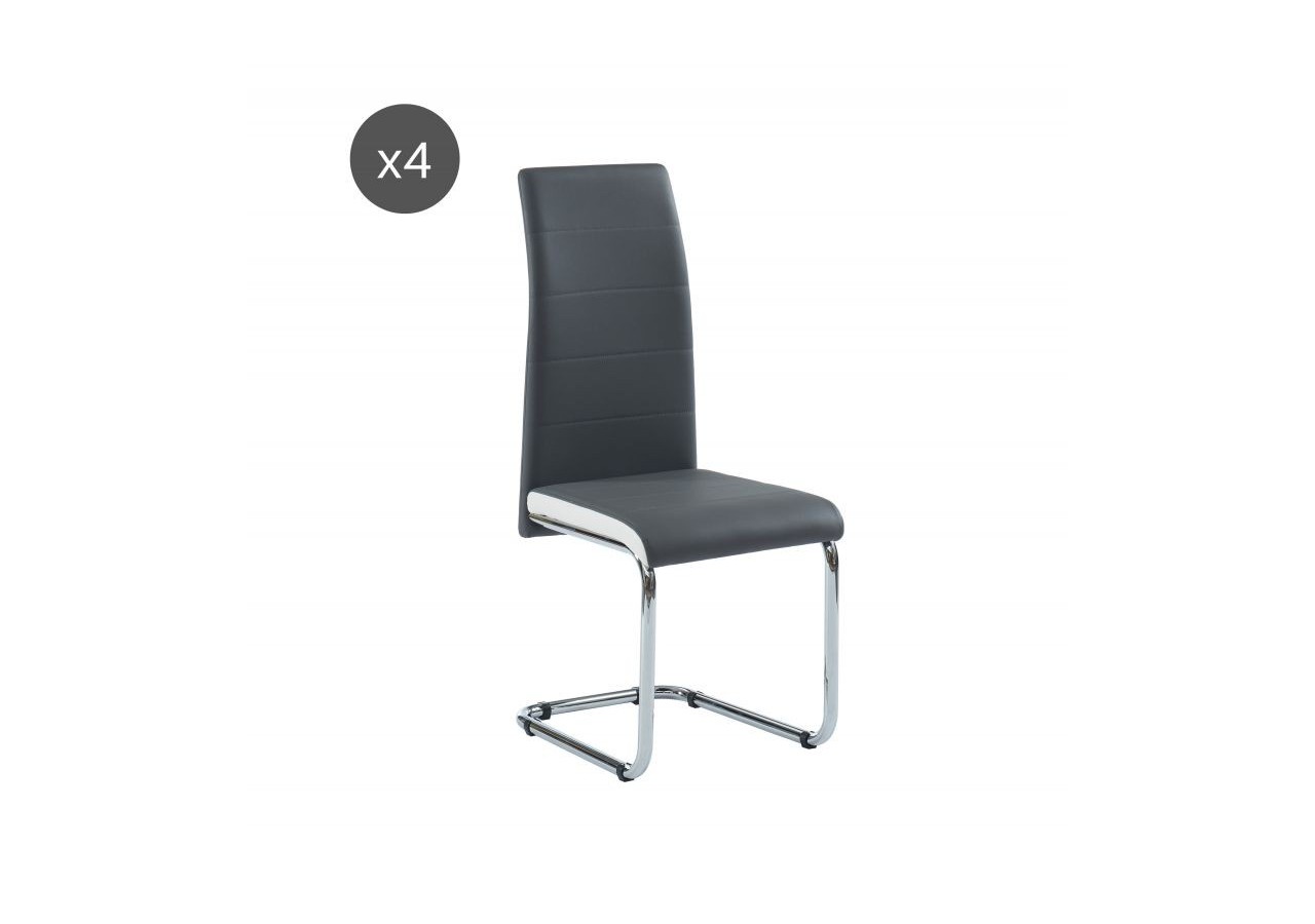 Lot de 4 chaises MARA simili gris et blanc pieds métal chromé