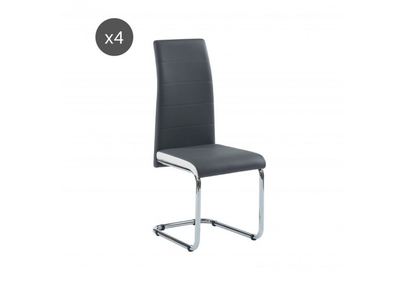 Lot de 4 chaises MARA simili gris et blanc pieds métal chromé