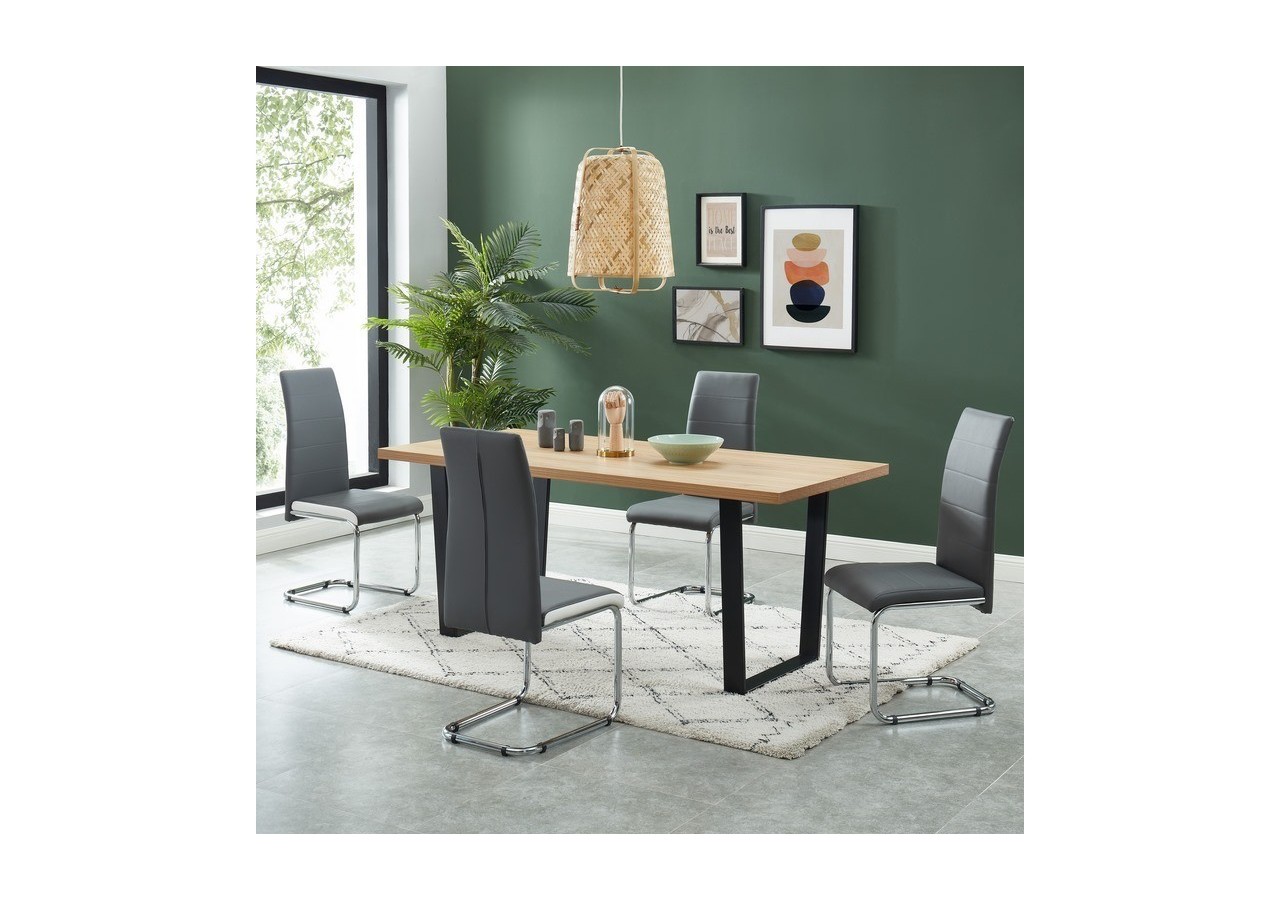 Lot de 4 chaises MARA simili gris et blanc pieds métal chromé