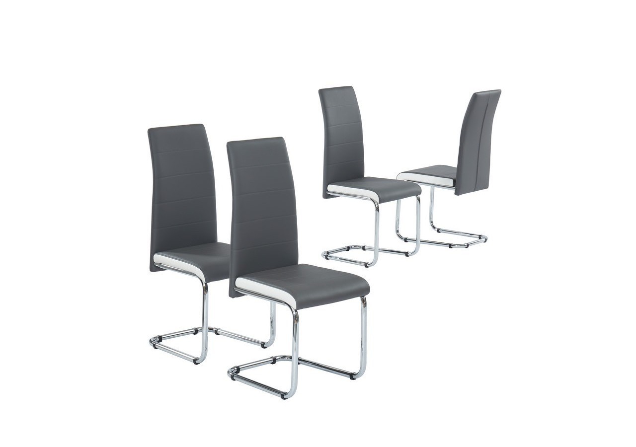 Lot de 4 chaises MARA simili gris et blanc pieds métal chromé