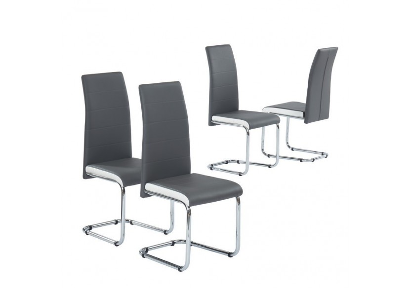 Lot de 4 chaises MARA simili gris et blanc pieds métal chromé