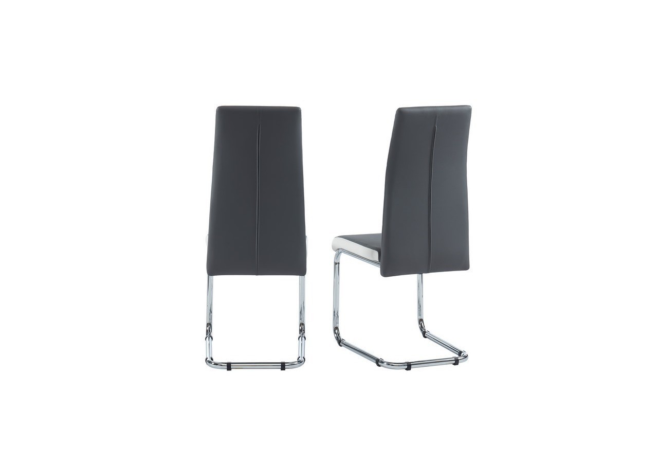 Lot de 4 chaises MARA simili gris et blanc pieds métal chromé