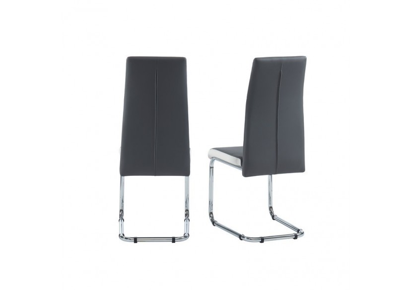 Lot de 4 chaises MARA simili gris et blanc pieds métal chromé