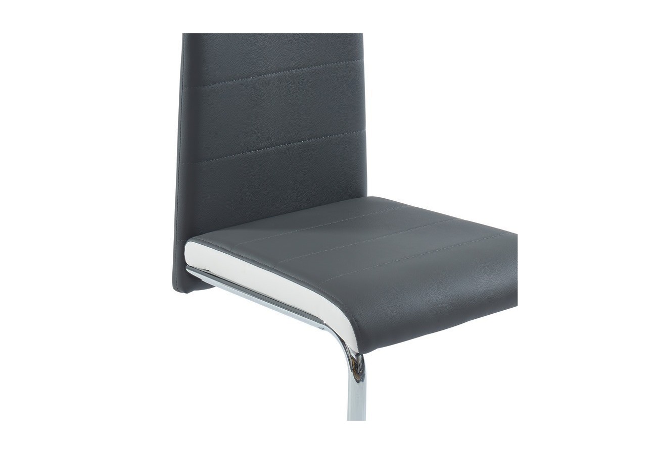 Lot de 4 chaises MARA simili gris et blanc pieds métal chromé