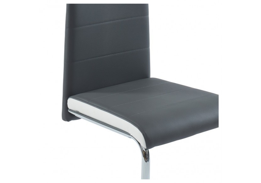 Lot de 4 chaises MARA simili gris et blanc pieds métal chromé