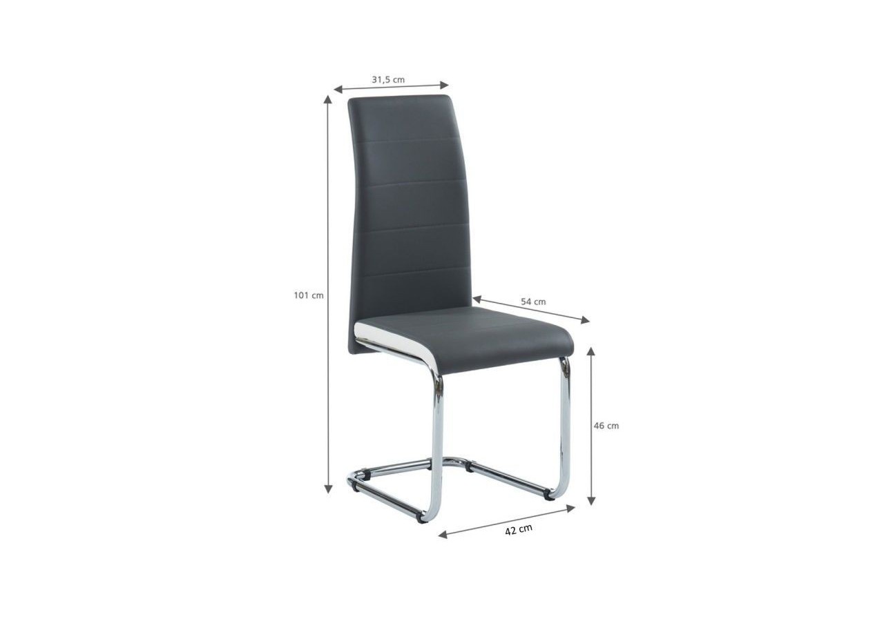 Lot de 4 chaises MARA simili gris et blanc pieds métal chromé