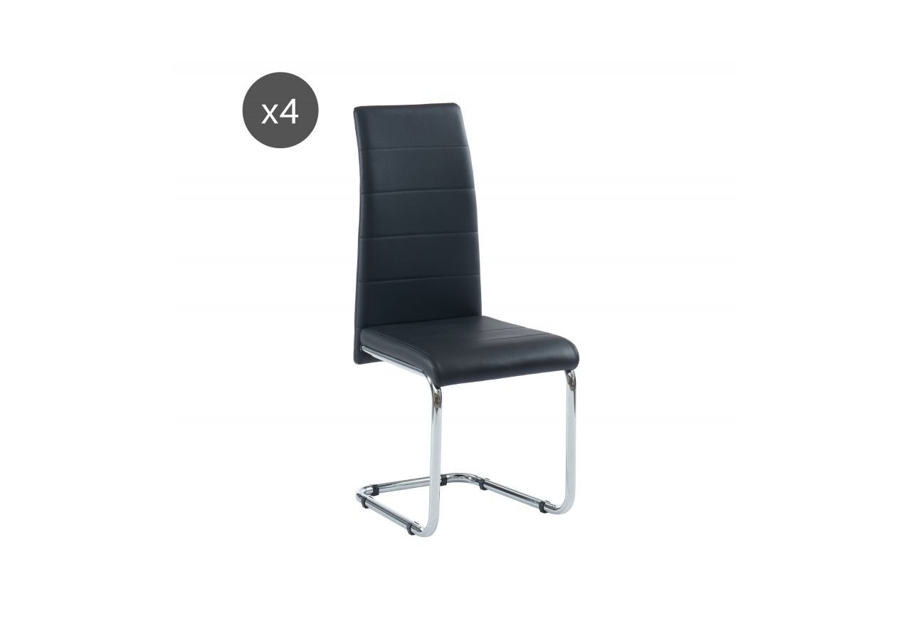 Lot de 4 chaises MARA simili noir pieds métal chromé