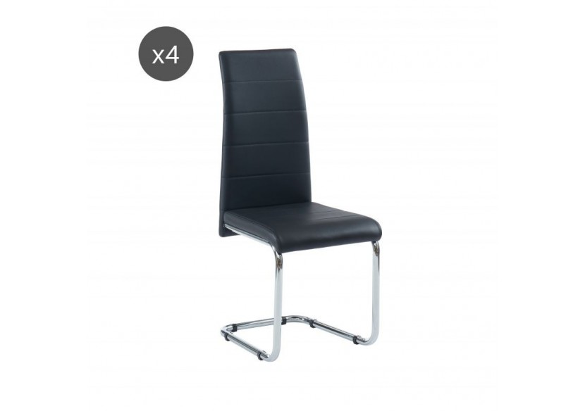 Lot de 4 chaises MARA simili noir pieds métal chromé