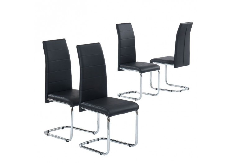 Lot de 4 chaises MARA simili noir pieds métal chromé 2