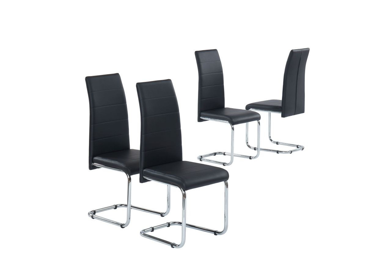 Lot de 4 chaises MARA simili noir pieds métal chromé