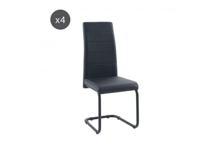 Lot de 4 chaises MARA simili noir pieds métal noir