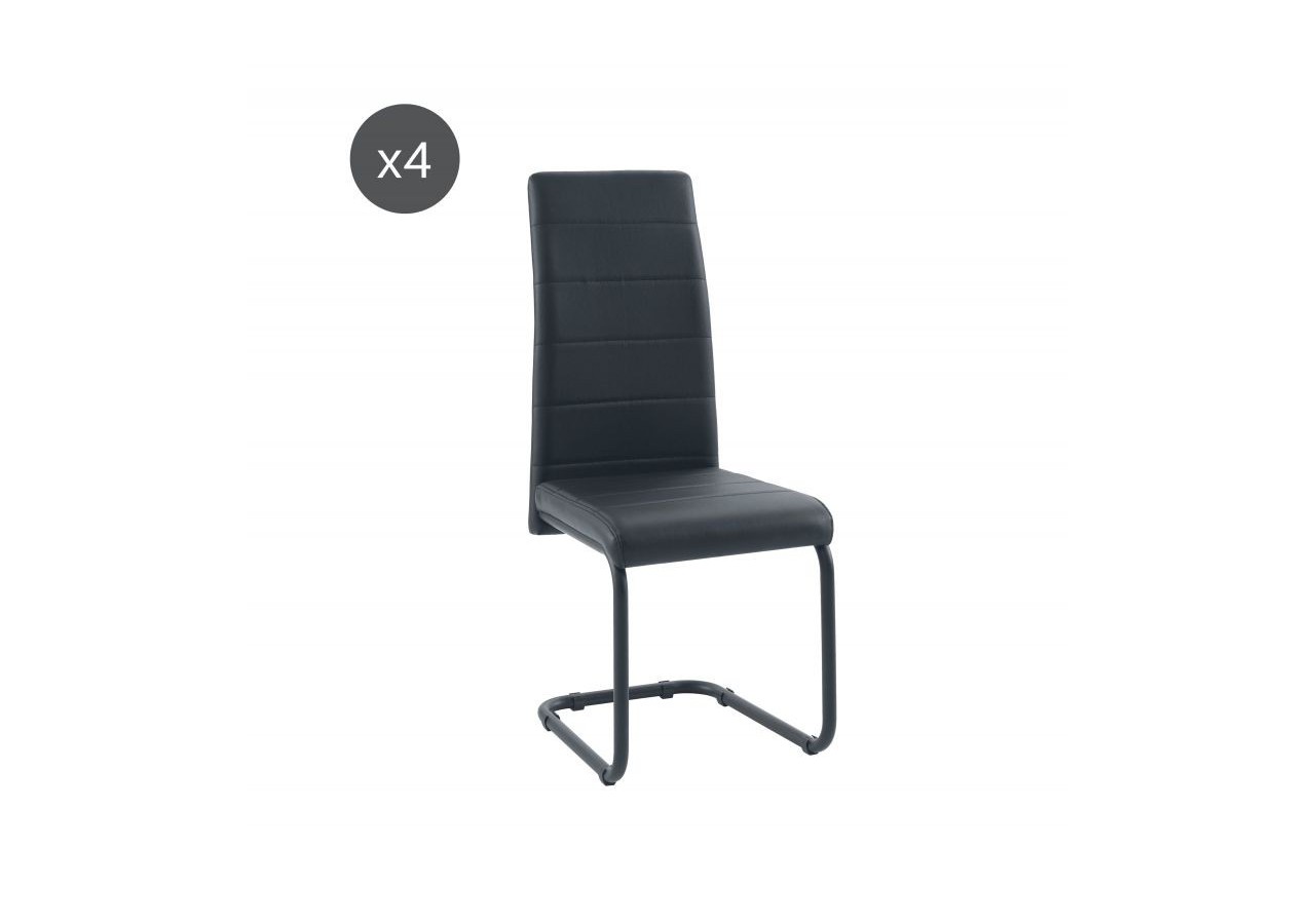Lot de 4 chaises MARA simili noir pieds métal noir