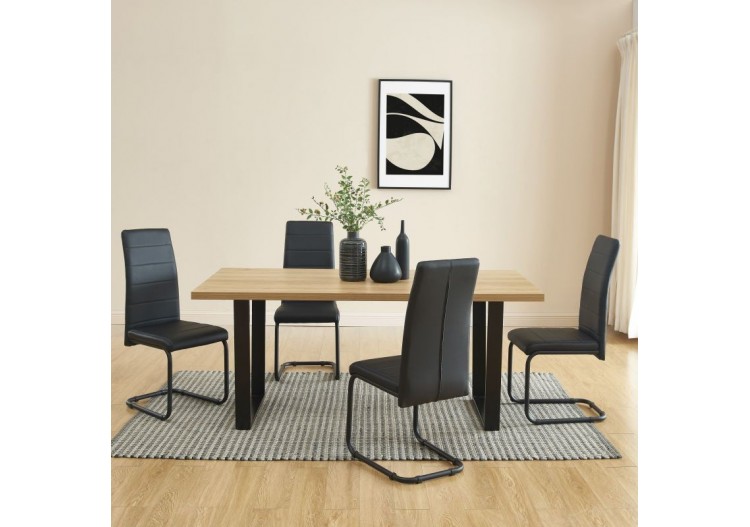 Lot de 4 chaises MARA simili noir pieds métal noir 2