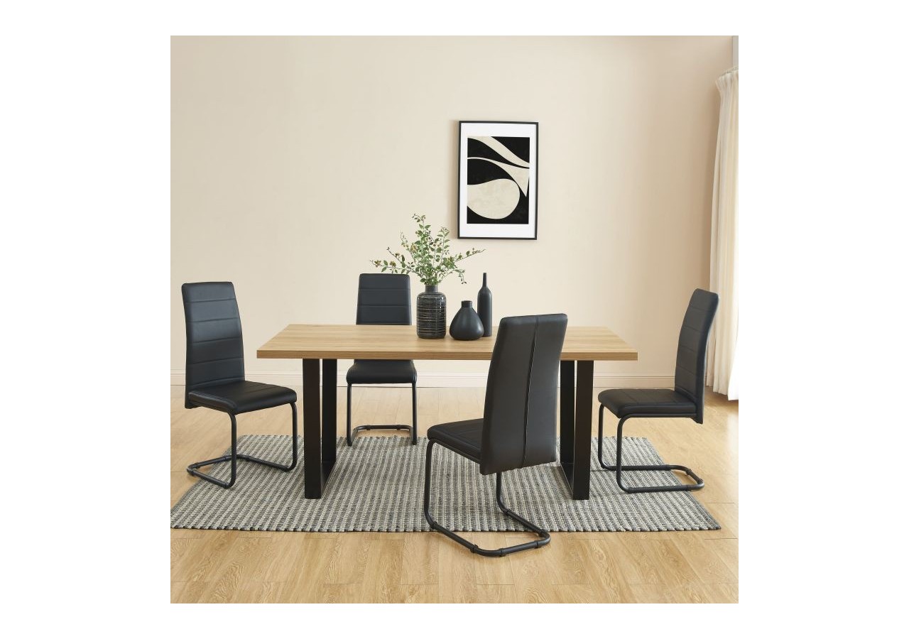 Lot de 4 chaises MARA simili noir pieds métal noir