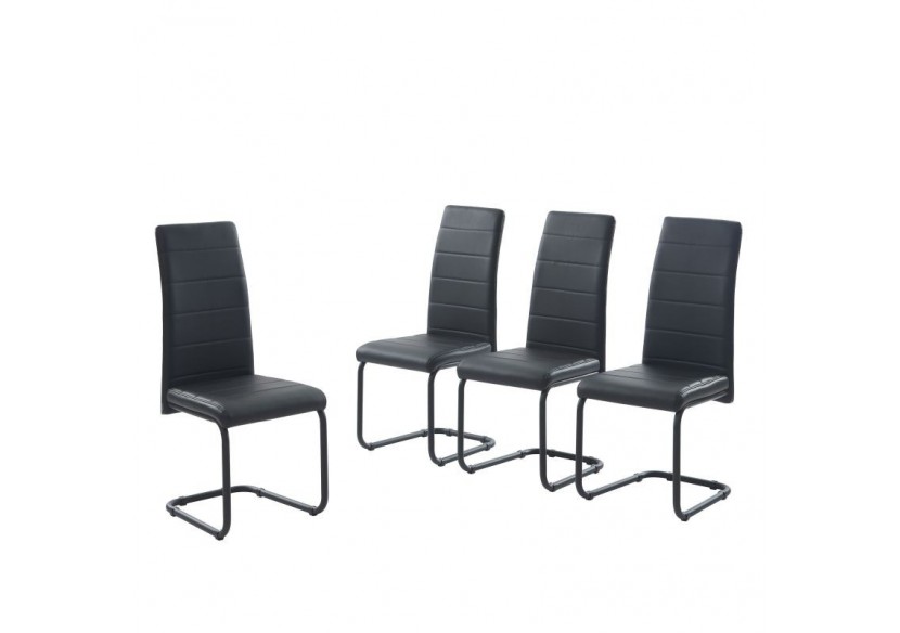 Lot de 4 chaises MARA simili noir pieds métal noir