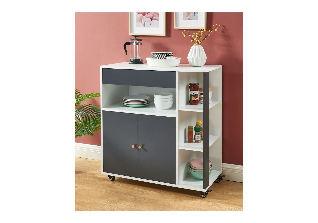 Desserte de cuisine MAX blanc et gris anthracite 80cm à roulettes