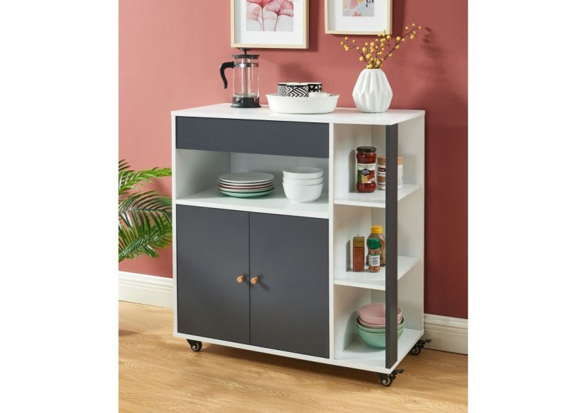 Desserte de cuisine MAX blanc et gris anthracite 80cm à roulettes