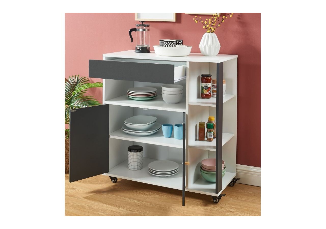 Desserte de cuisine MAX blanc et gris anthracite 80cm à roulettes