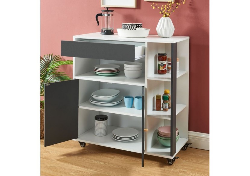 Desserte de cuisine MAX blanc et gris anthracite 80cm à roulettes
