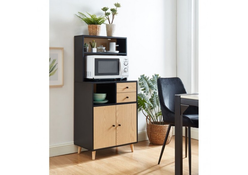 Buffet de cuisine MAX noir et effet chêne 60cm