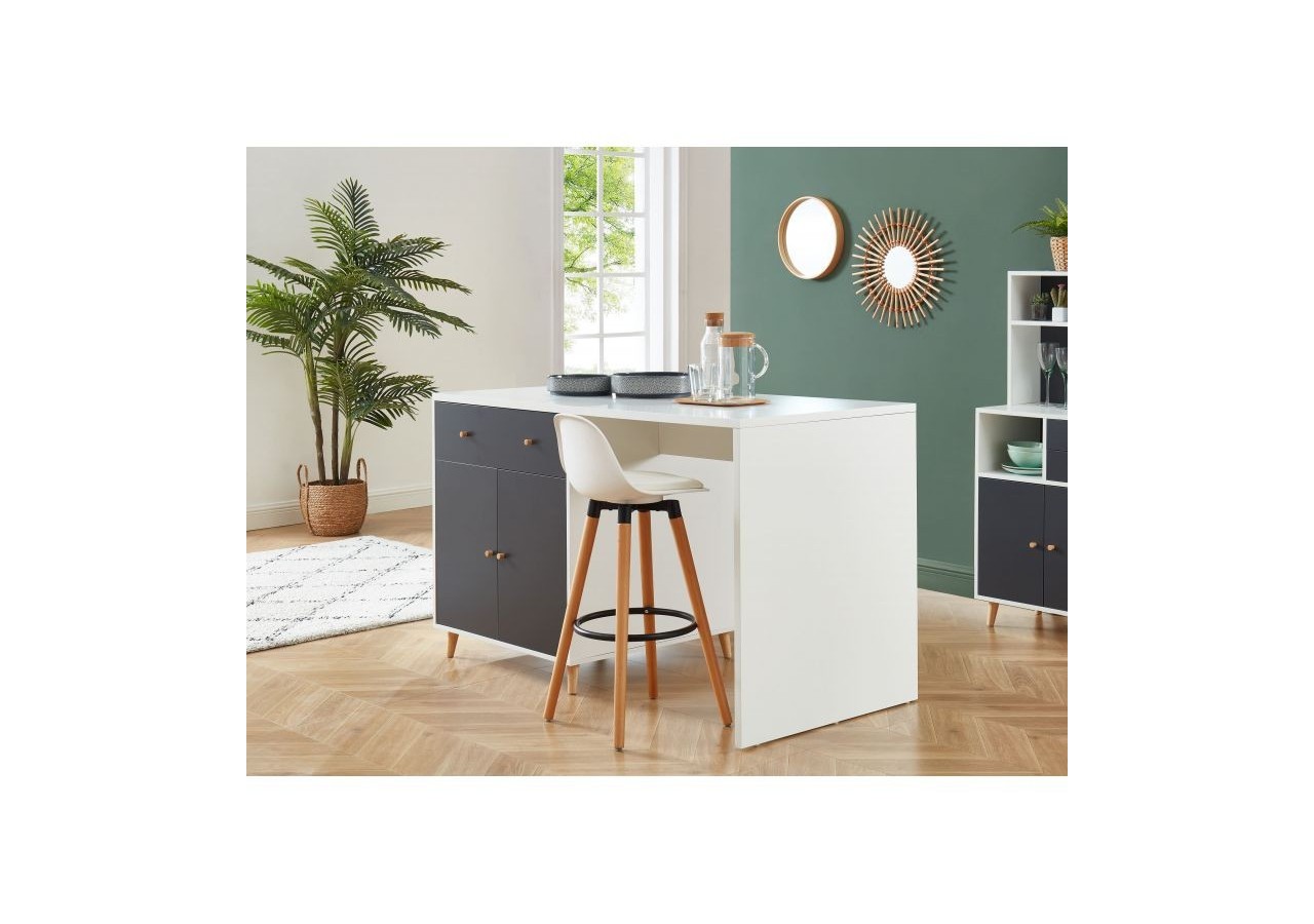 Ilot central MAX blanc et gris anthracite 150cm
