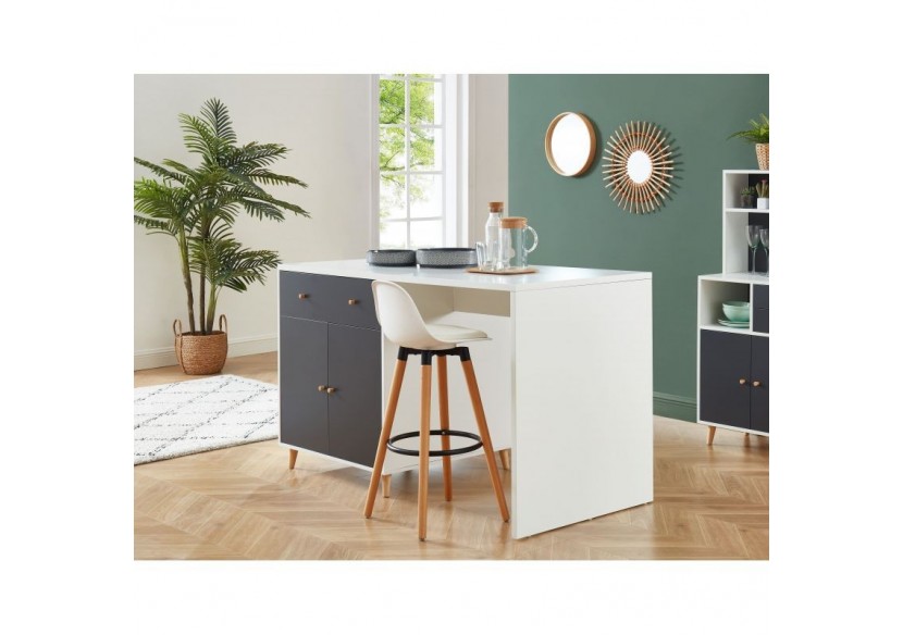 Ilot central MAX blanc et gris anthracite 150cm