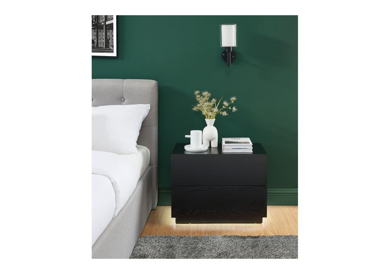 Table de chevet à led MORPHEE noire 2 tiroirs