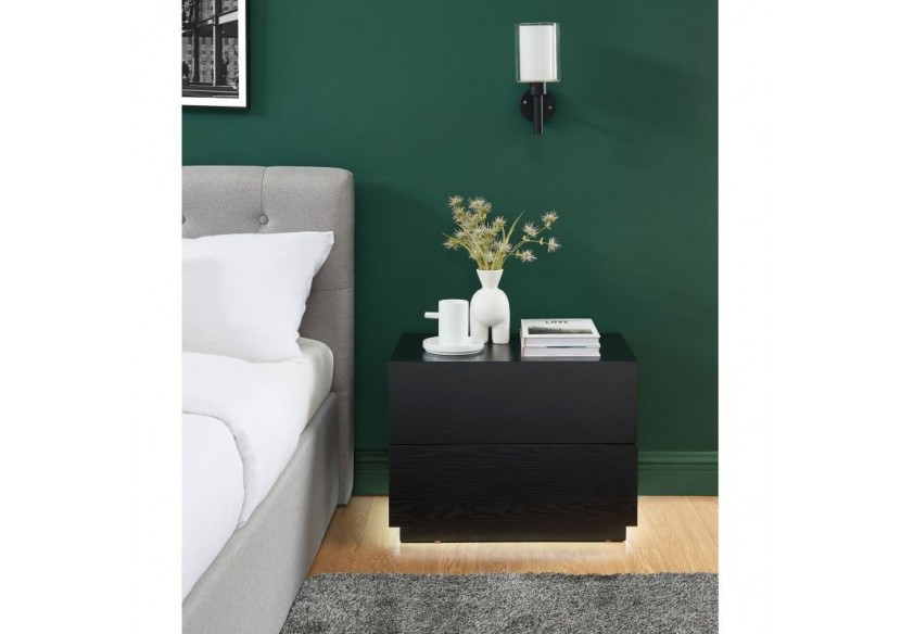 Table de chevet à led MORPHEE noire 2 tiroirs