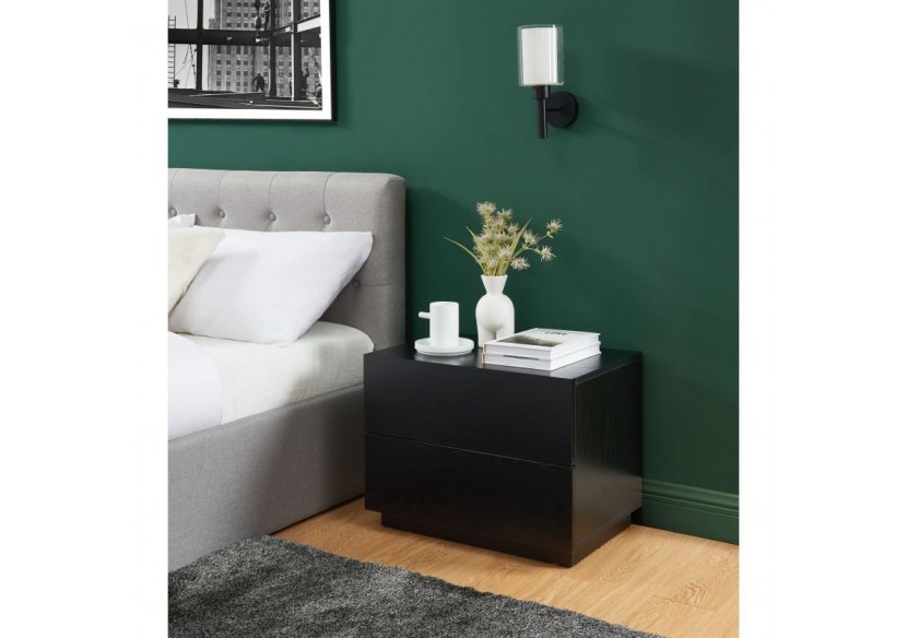 Table de chevet à led MORPHEE noire 2 tiroirs