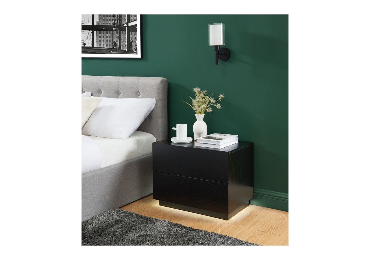 Table de chevet à led MORPHEE noire 2 tiroirs