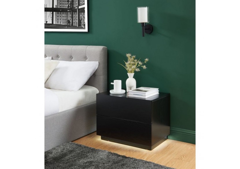 Table de chevet à led MORPHEE noire 2 tiroirs
