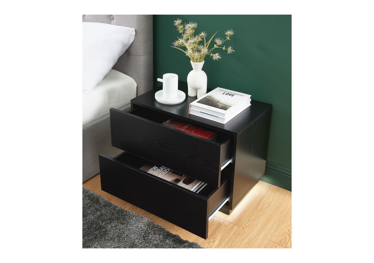 Table de chevet à led MORPHEE noire 2 tiroirs