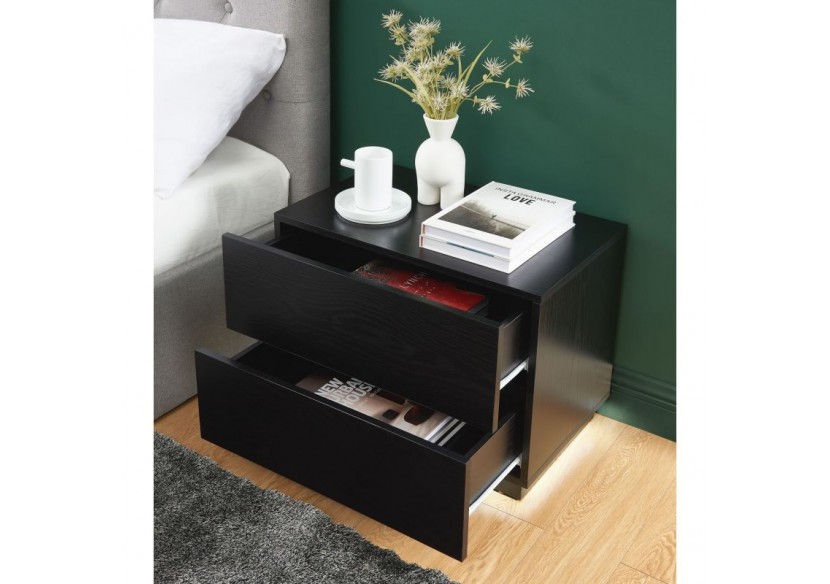 Table de chevet à led MORPHEE noire 2 tiroirs