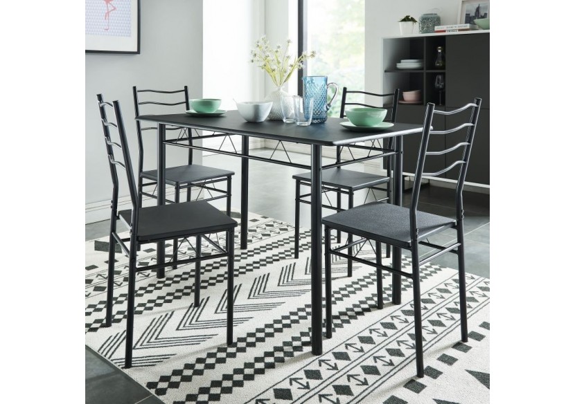Ensemble repas NINA noir 4 personnes 120cm