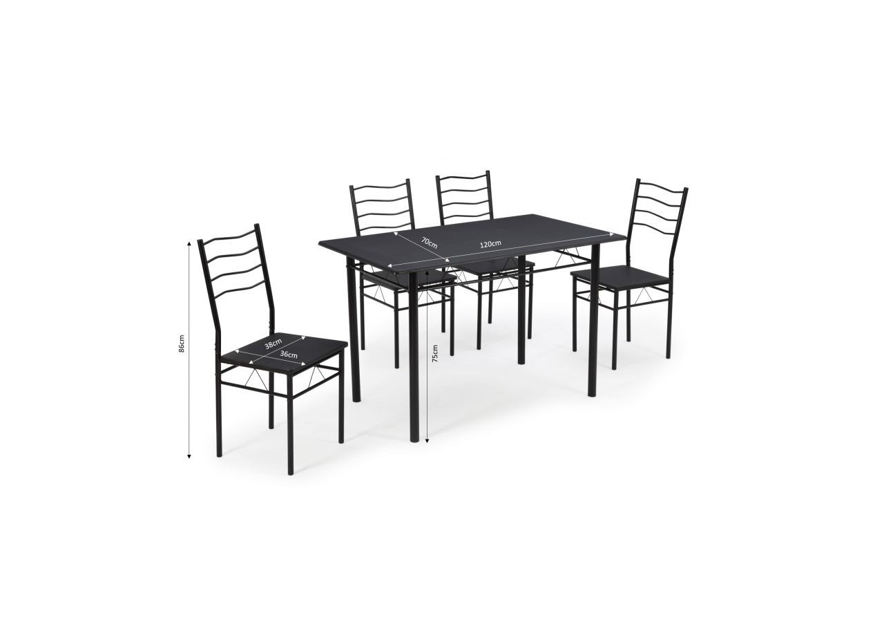 Ensemble repas NINA noir 4 personnes 120cm