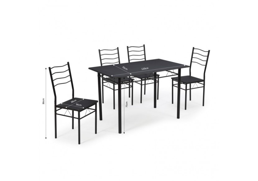Ensemble repas NINA noir 4 personnes 120cm