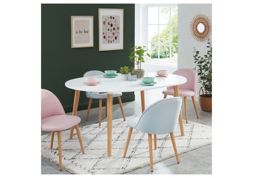 Table extensible ORACLE laqué blanc mat pieds en bois massif 120-160cm